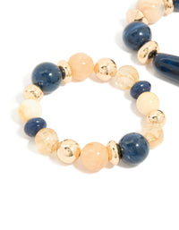 Gold & Dark Blue Beaded Stretch Bracelets 2-Pack - link has visual effect only
