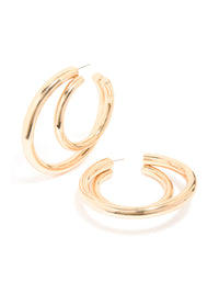 Gold Double Thick Statement Hoop Earrings - link has visual effect only