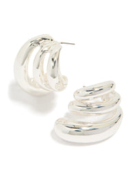 Silver Smooth Layered Half Hoop Earrings - link has visual effect only