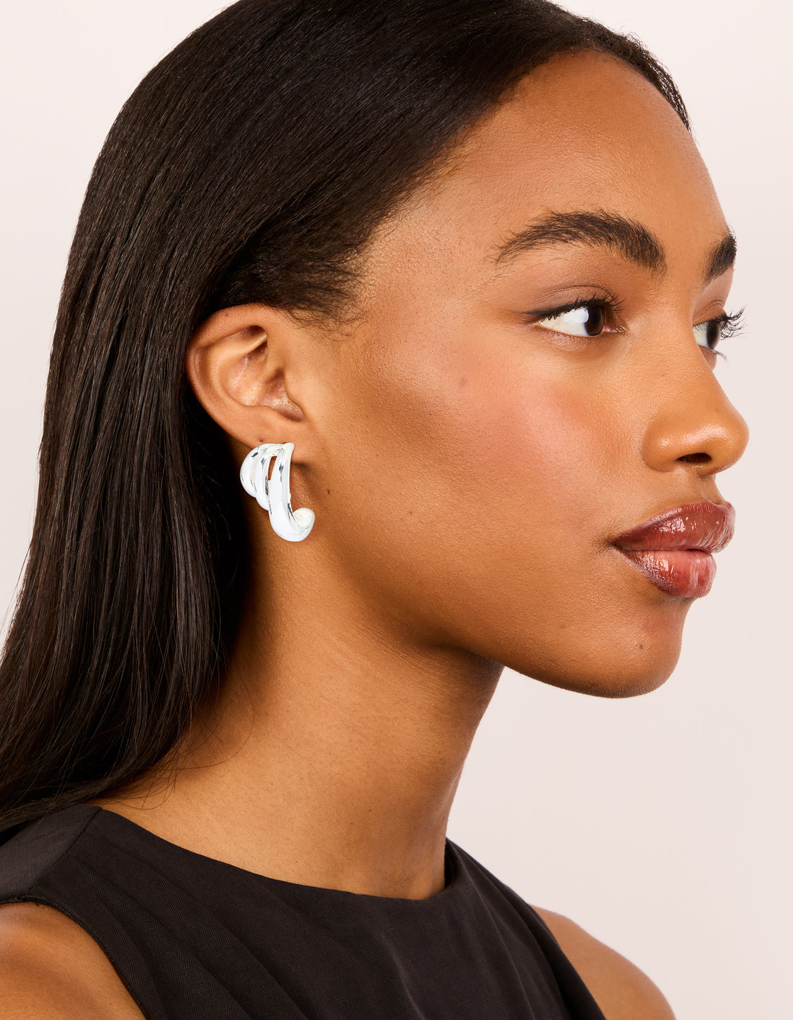 Silver Smooth Layered Half Hoop Earrings