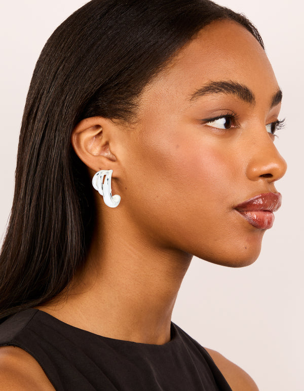 Silver Smooth Layered Half Hoop Earrings