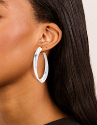Silver Curved Long Hoop Earrings - link has visual effect only