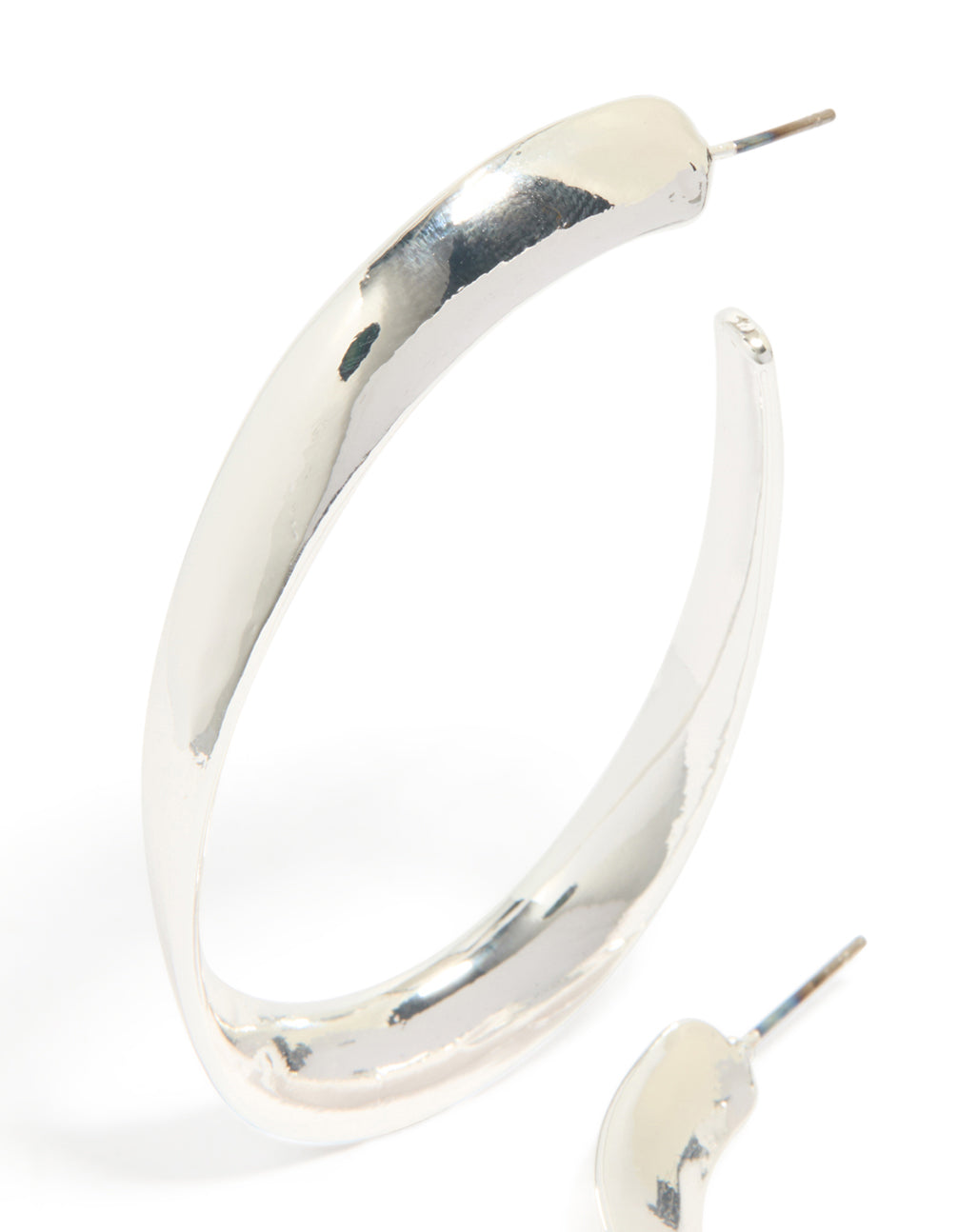Silver Curved Long Hoop Earrings
