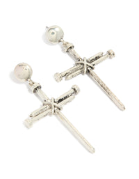 Antique Silver Cross Nail Drop Earrings - link has visual effect only