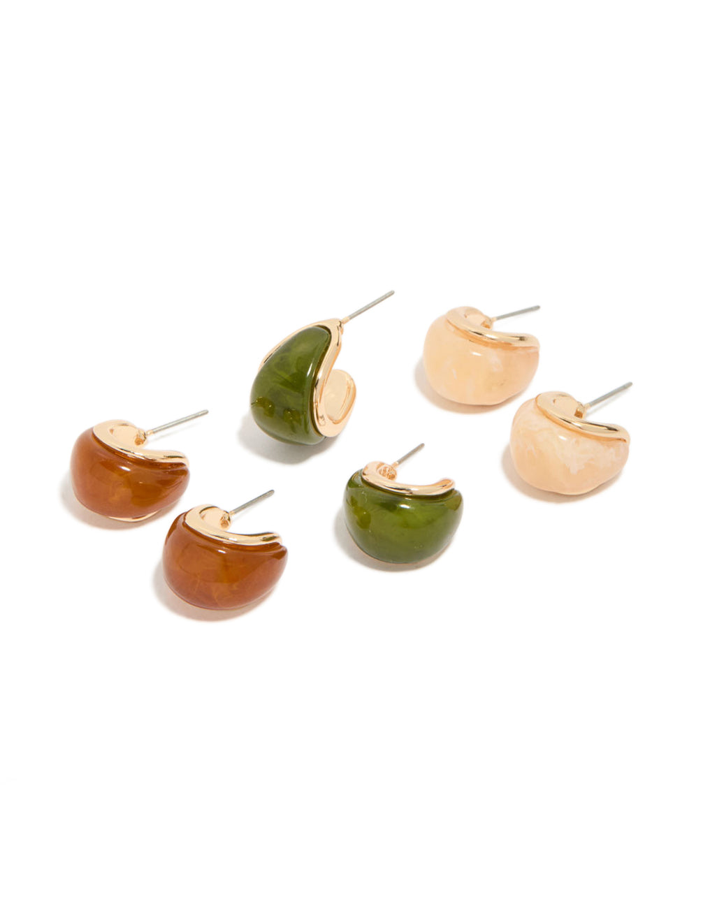 Gold Brown & Green Enamel Bubble Hoop Earrings 3-Pack