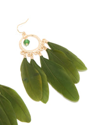 Gold Dreamcatcher & Dark Green Feather Earrings - link has visual effect only