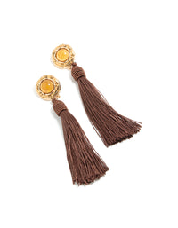 Gold Yellow Stone & Brown Knotted Tassel Drop Earrings - link has visual effect only