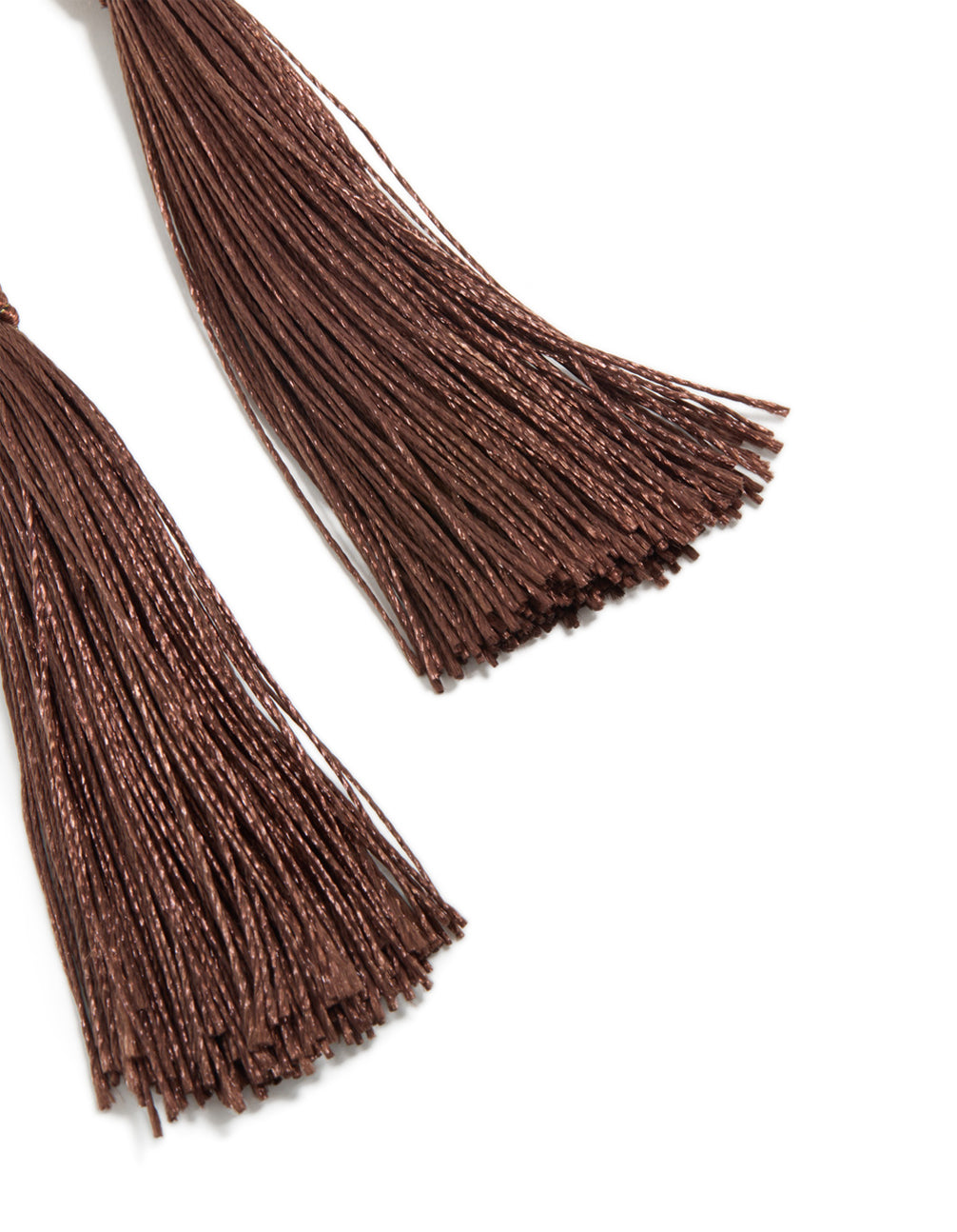 Gold Yellow Stone & Brown Knotted Tassel Drop Earrings