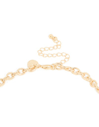 Gold Long Green Beaded & Link Necklace - link has visual effect only