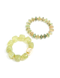 Gold Green Beaded Stretch Bracelets 2-Pack - link has visual effect only