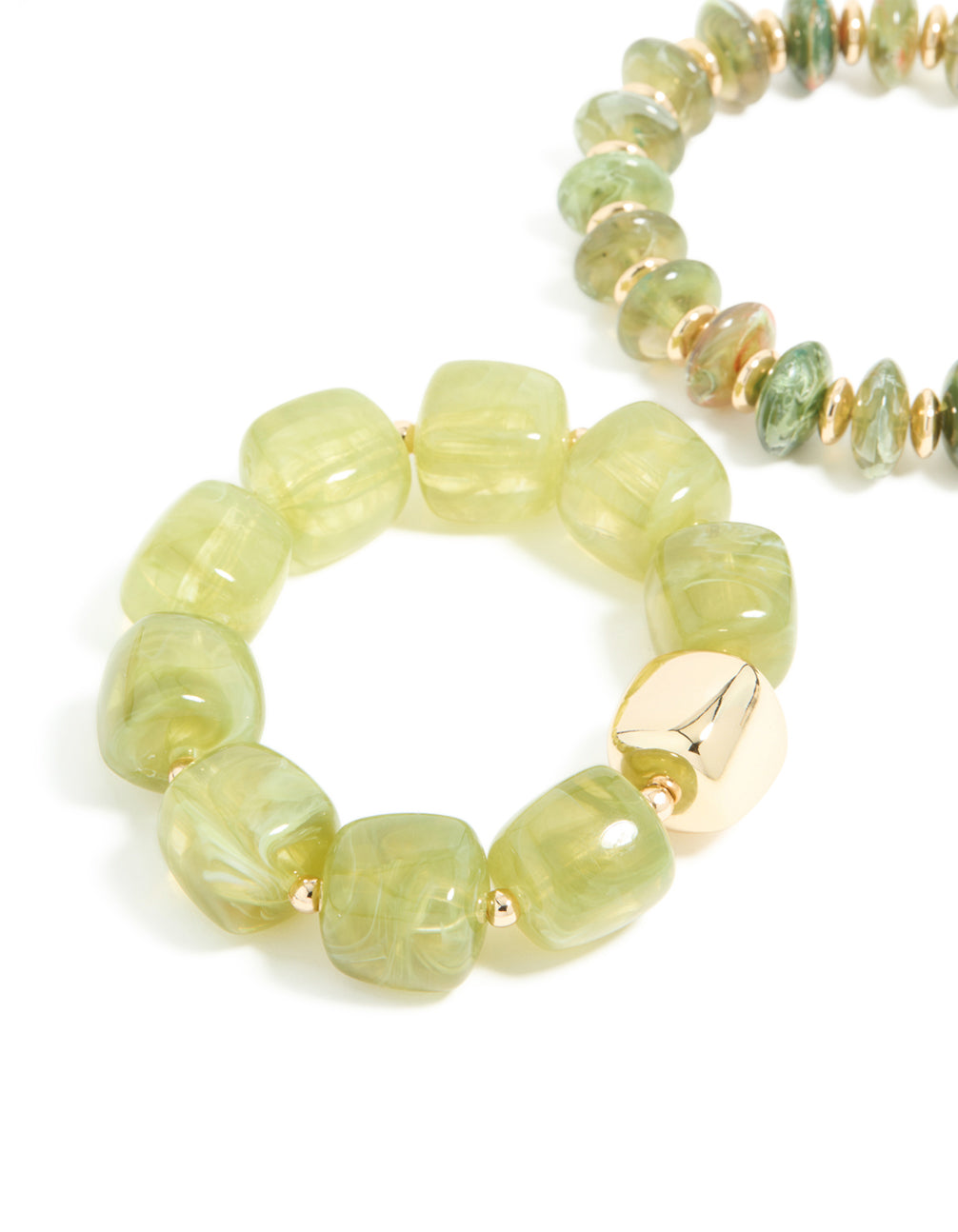 Gold Green Beaded Stretch Bracelets 2-Pack