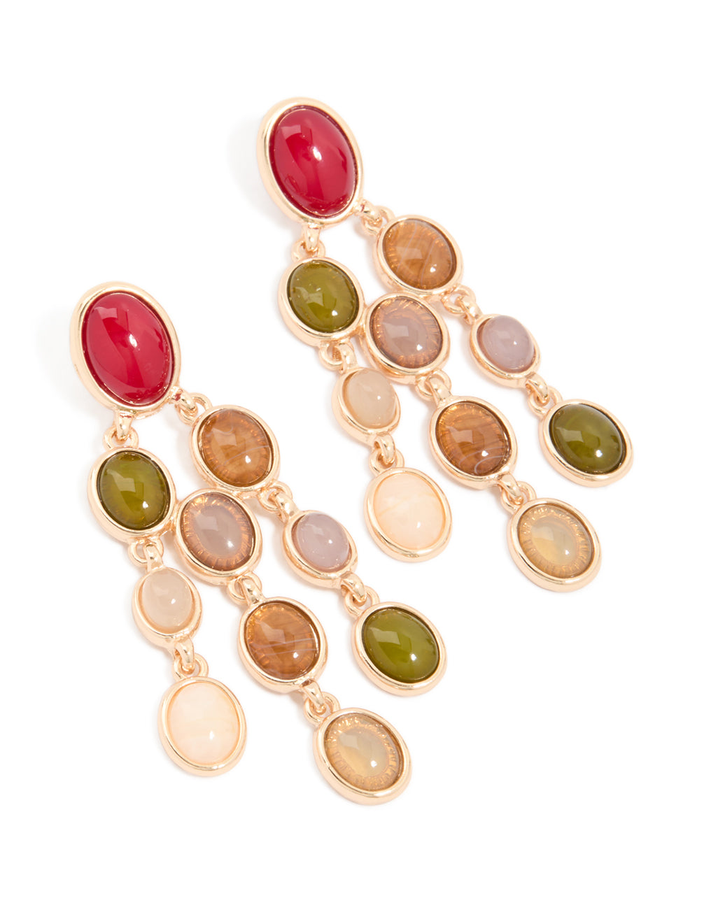 Gold Multicoloured Stones Drop Earrings