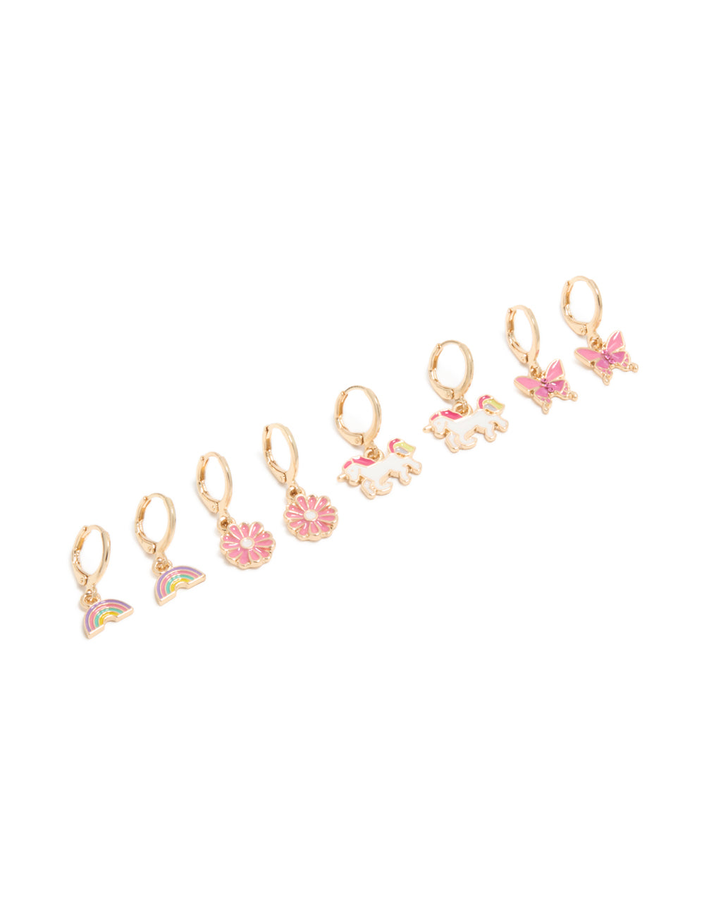 Kids Gold Unicorn & Rainbow Huggie Earrings 4-Pack
