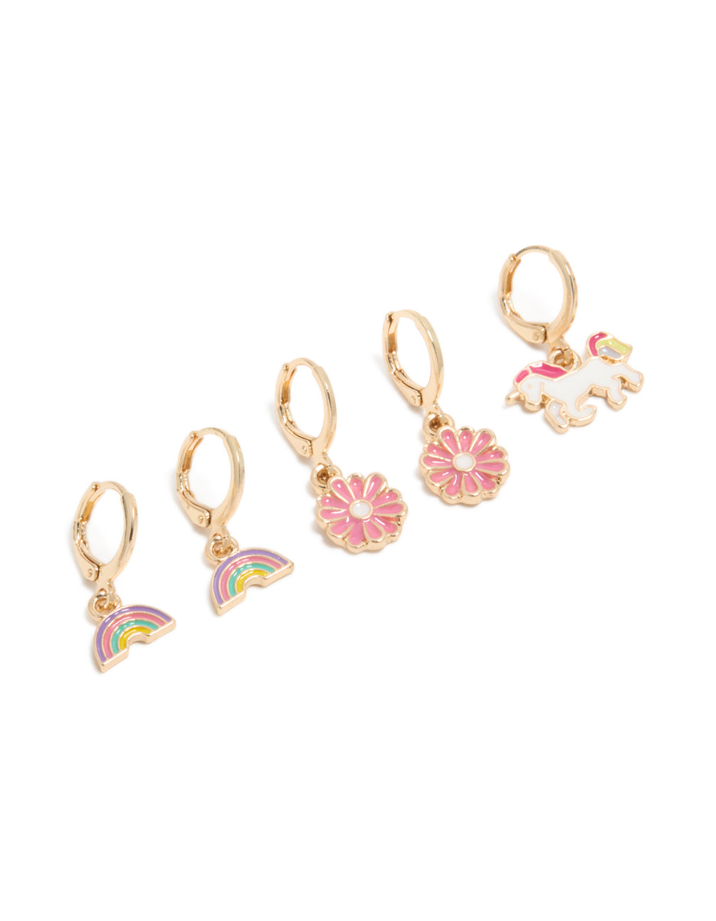 Kids Gold Unicorn & Rainbow Huggie Earrings 4-Pack