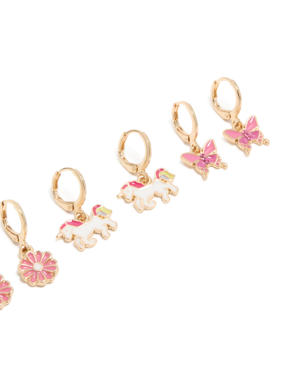 Kids Gold Unicorn & Rainbow Huggie Earrings 4-Pack