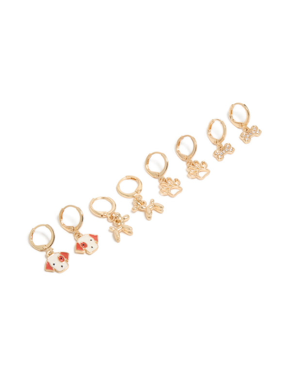 Kids Gold Dog & Paw Huggie Earrings 4-Pack