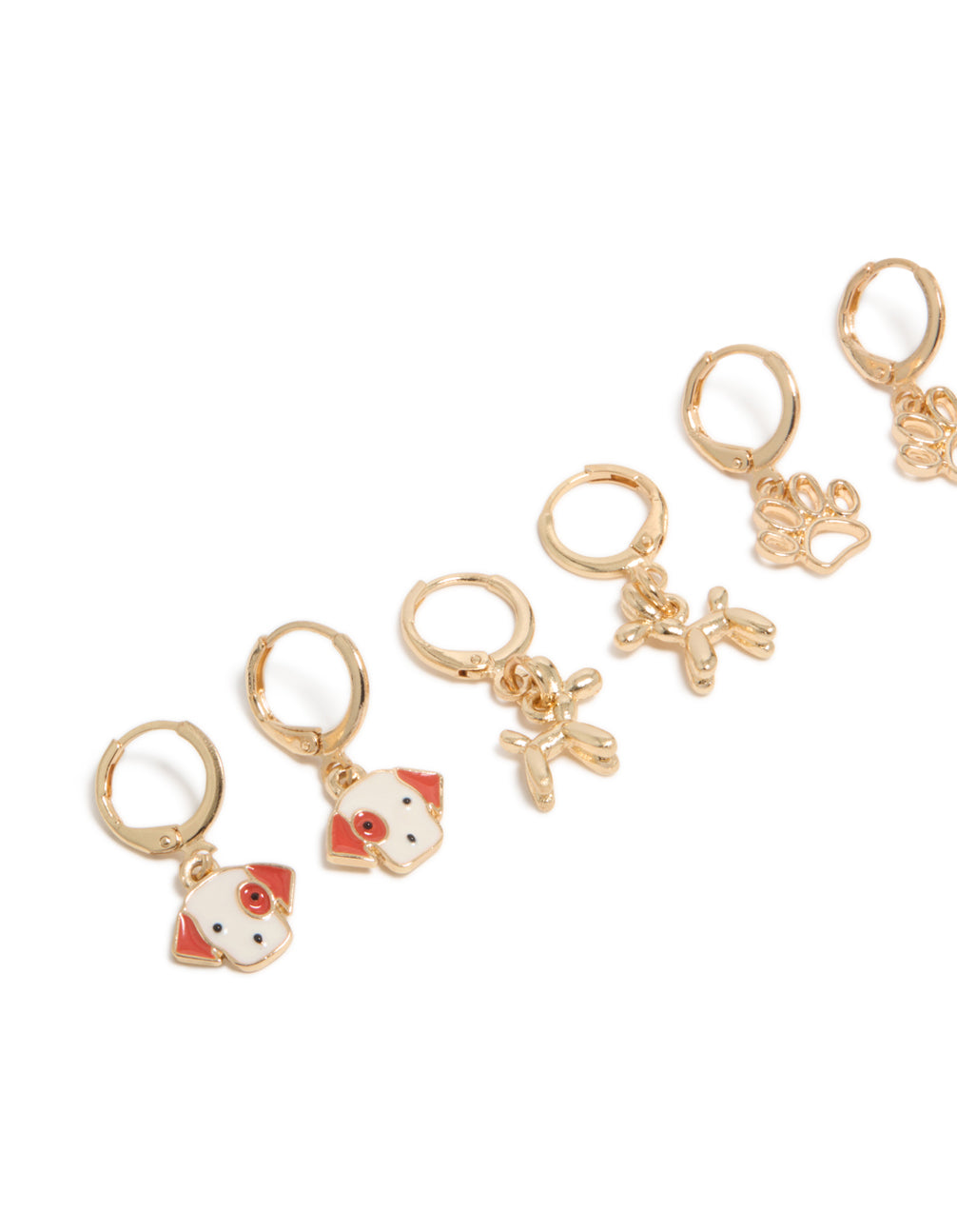 Kids Gold Dog & Paw Huggie Earrings 4-Pack