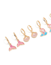 Kids Gold Mermaid Huggie Earrings 4-Pack - link has visual effect only