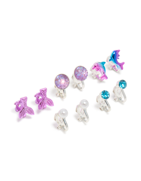 Kids Silver Ombre Sea Clip-On Earrings 5-Pack