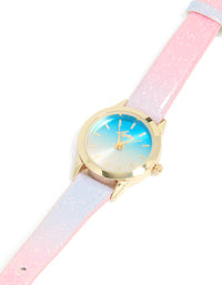 Kids Pink & Purple Ombre PU Leather Cat Mini Watch - link has visual effect only