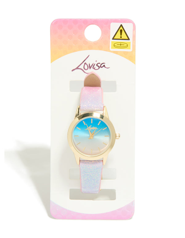 Kids Pink & Purple Ombre PU Leather Cat Mini Watch