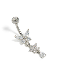 Surgical Steel Cubic Zirconia Butterfly & Flower Belly Bar - link has visual effect only
