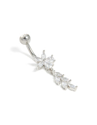 Surgical Steel Cubic Zirconia Flower Vine Drop Belly Bar - link has visual effect only