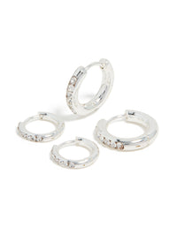 Waterproof Stainless Steel Cubic Zirconia Huggie Earrings 2-Pack - link has visual effect only
