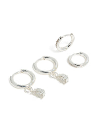 Waterproof Stainless Steel Cubic Zirconia Pear & Huggie Earrings 2-Pack - link has visual effect only
