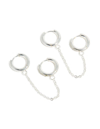 Waterproof Stainless Steel Cubic Zirconia Chain Link Huggie Earrings 2-Pack - link has visual effect only