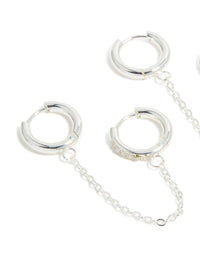 Waterproof Stainless Steel Cubic Zirconia Chain Link Huggie Earrings 2-Pack - link has visual effect only