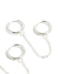 Waterproof Stainless Steel Cubic Zirconia Chain Link Huggie Earrings 2-Pack - link has visual effect only