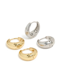 Waterproof Mixed Metal Plated Stainless Steel Tapered Mini Huggie Earrings 2-Pack - link has visual effect only