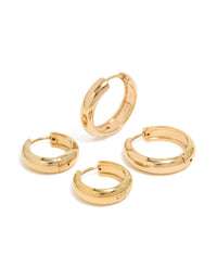 Waterproof Gold Plated Stainless Steel Thick Huggie Earrings 2-Pack - link has visual effect only