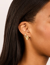 Waterproof Gold Plated Stainless Steel Cubic Zirconia Chubby Huggie Earrings 2-Pack - link has visual effect only