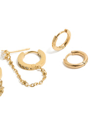 Waterproof Gold Plated Stainless Steel Studs & Chain Earrings 4-Pack - link has visual effect only