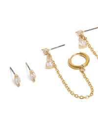 Waterproof Gold Plated Stainless Steel Mixed Cubic Zirconia Stud Earrings 2-Pack - link has visual effect only
