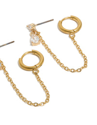 Waterproof Gold Plated Stainless Steel Mixed Cubic Zirconia Stud Earrings 2-Pack - link has visual effect only
