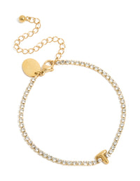 Waterproof Gold Plated Stainless Steel Cubic Zirconia Letter T Tennis Bracelet - link has visual effect only