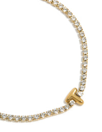 Waterproof Gold Plated Stainless Steel Cubic Zirconia Letter T Tennis Bracelet - link has visual effect only