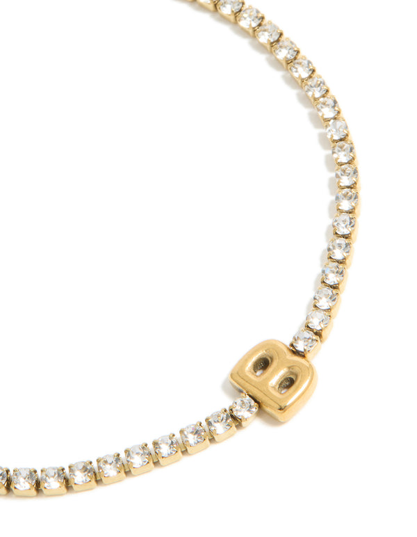 Waterproof Gold Plated Stainless Steel Cubic Zirconia Tennis Letter B Bracelet