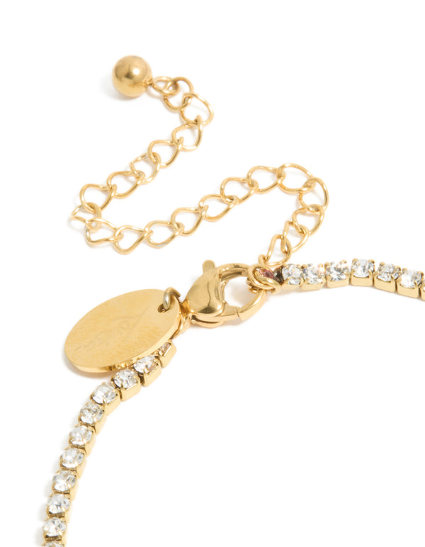 Waterproof Gold Plated Stainless Steel Cubic Zirconia Tennis Letter B Bracelet