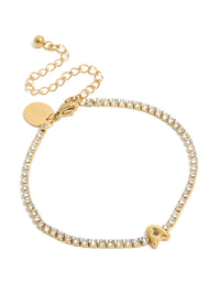 Waterproof Gold Plated Stainless Steel Cubic Zirconia Letter A Tennis Bracelet - link has visual effect only