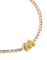 Waterproof Gold Plated Stainless Steel Cubic Zirconia Letter M Tennis Bracelet - link has visual effect only