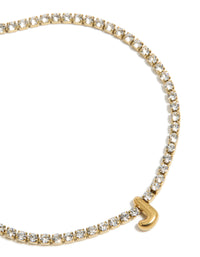 Waterproof Gold Plated Stainless Steel Cubic Zirconia Letter J Tennis Bracelet - link has visual effect only