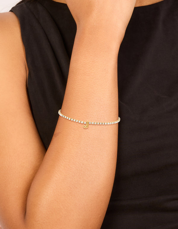 Waterproof Gold Plated Stainless Steel Cubic Zirconia Letter J Tennis Bracelet