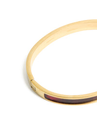 Waterproof Gold Plated Stainless Steel Dark Red Pearlised Inlay Hinged Bangle - link has visual effect only