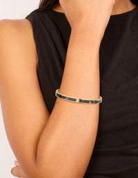 Waterproof Gold Plated Stainless Steel Black Pearlised Inlay Hinged Bangle - link has visual effect only