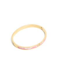 Waterproof Gold Plated Stainless Steel Pink Pearlised Inlay Hinged Bangle - link has visual effect only