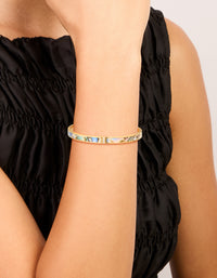 Waterproof Gold Plated Stainless Steel Blue & Green Pearlised Inlay Hinged Bangle - link has visual effect only